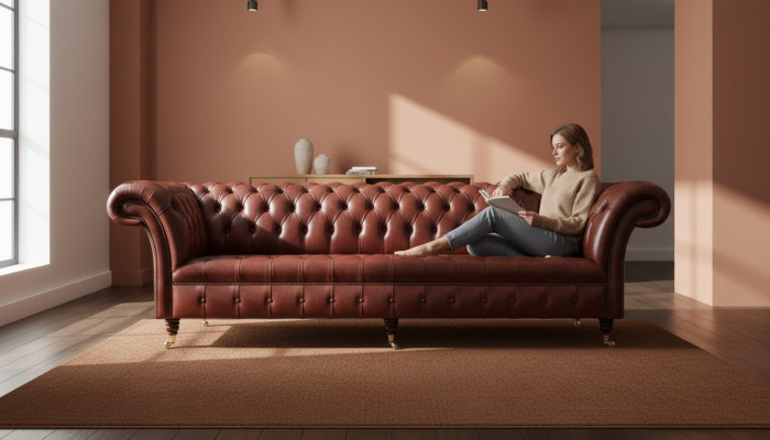 Xxl Lielā sofa Cesterfīldas sofa 4-vietīgs dīvāns Polster Luxus Klasiskais tekstils