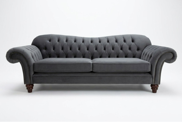 Lielā gulta 4 sēdvietu dīvāns Chesterfield mēbeļu komplekts auduma tekstila jauns pelēks.