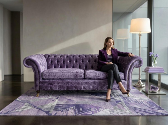 Lilas Chesterfield tressēta Chesterfield luksusa 3-vietīga dīvāns