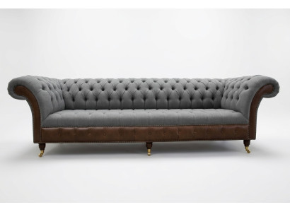 Dizaina Chesterfield dīvāns ar 4 vietām Pelēkas mīkstās mēbeles Ādas dīvāni dzīvojamajā istabā Jauns