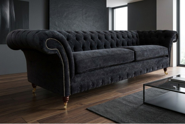 Augstas kvalitātes Chesterfield dīvāns ar četrām sēdvietām, auduma, liela izmēra.