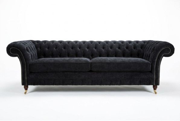 Augstas kvalitātes Chesterfield dīvāns ar četrām sēdvietām, auduma, liela izmēra.
