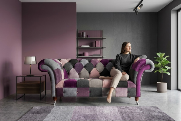 Chesterfield divvietīgs dīvāns audums dīvāns apdare dizains daudzkrāsains dīvāns
