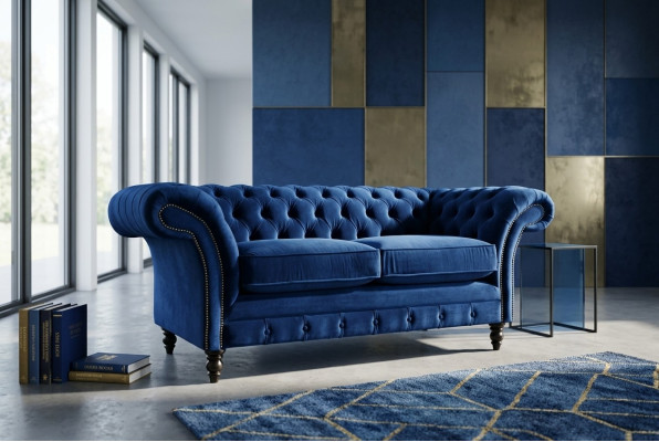 Chesterfield divvietīgs dīvāns ar dizaina mēbelēm saliktais divvietīgais dīvāns vai diivāna garniture.