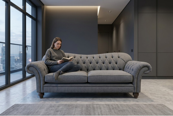 Dīvāns ar četrām sēdvietām, sofa Chesterfield dizains, ādas un tekstila polsterējums jauns.