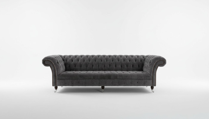 Dizainera "Chesterfield" pelēka luksusa dīvāns 4-vietīgais auduma dīvāns
