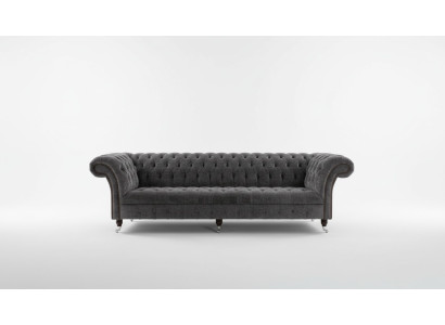 Dizainera "Chesterfield" pelēka luksusa dīvāns 4-vietīgais auduma dīvāns
