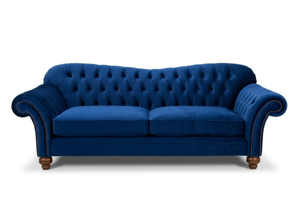 Dizaina dīvāns 4 sēdvietu dīvāns ar tekstila polsterējumu zilā krāsā Klasiskie dīvāni Chesterfield Jauns