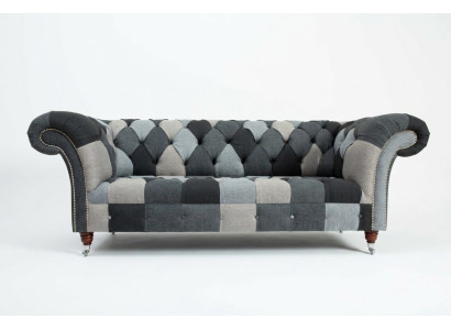 Sofa 3 vietu dīvāns Chesterfield dizains komplektā ar auduma un ādas apdari, jauns.