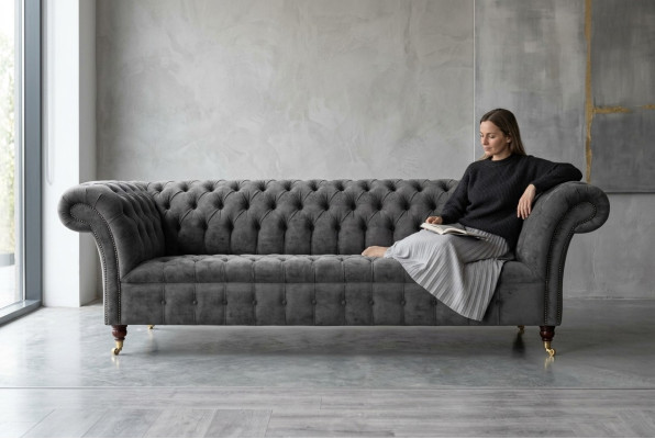 Triezvietīgais "Chesterfield" pelēks dīvāns Polster Sofas Modernas dīvāni