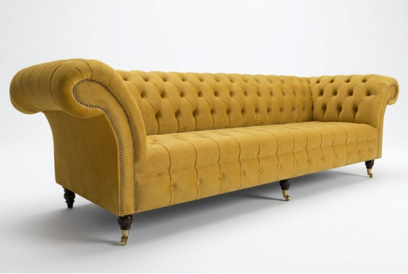 Dīvāns Dīvāns Polster Chesterfield Auduma Dīvāni Dizaina Luksuss Auduma dīvāni 4-vietīgie Dzeltens