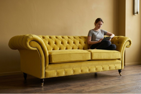 Chesterfield 3 sēdvietu dizainera dīvāns ar polsterējumu, dīvāni auduma materiālā, jauns