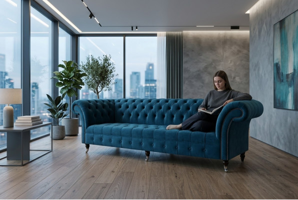Dizaina Chesterfield divpadsmit vietu auduma dīvāns ar pārklājumu, dīvāni 265 cm