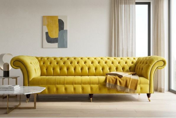 Dizaina dīvāns 4-vietīgs polsteris luksusa klasiskais tekstilā Chesterfield sofa dīvāns