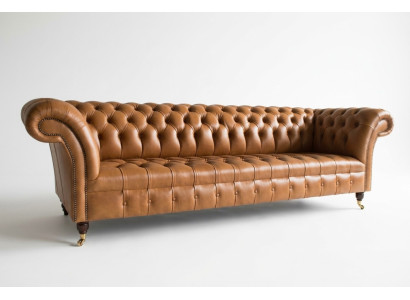 Dizaina Chesterfield dīvāngarnitūra 4-vietīgā dīvāns ādas apdare brūns luksusa dīvāns