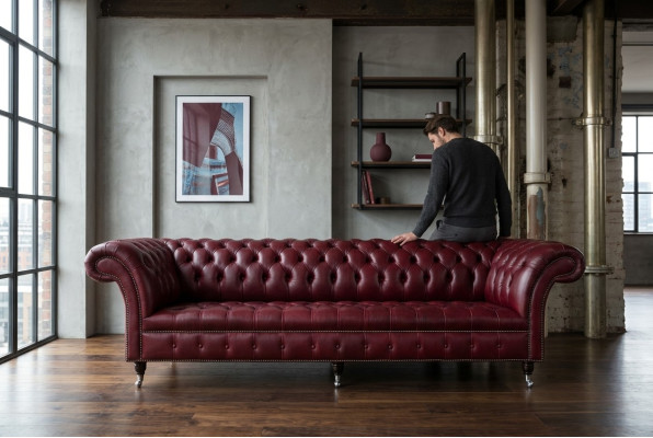 Chesterfield dizaina dīvāns 4-vietīgs dīvāns auduma delux klasiskie tekstila dīvāni