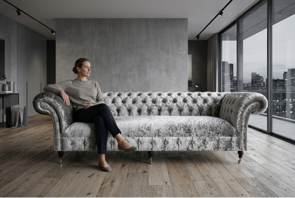 Stikla Chesterfield auduma ādas dīvāns kanapes paklājs Big sēdvietas jauns 265 cm