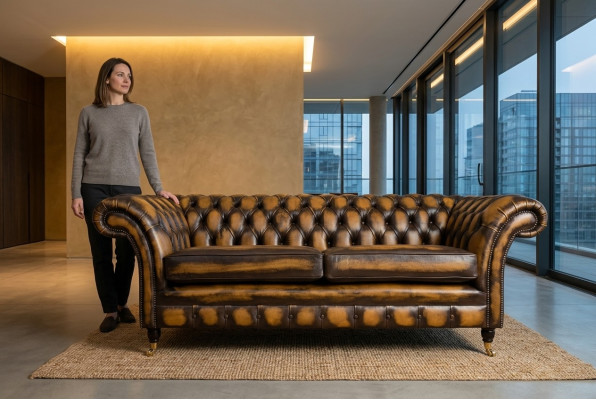 Nobelie Chesterfield Brown trīs vietu luksusa mēbeles dīvāns dizainera dīvāni