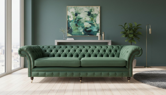 Poga dīvāns Chesterfield dīvāni 4 sēdvietas dīvāns polsterēts audums dzīvojamā istaba mēbeles