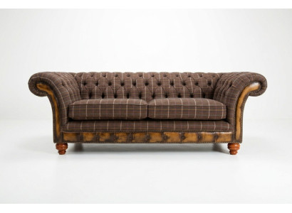Klasiskā Chesterfield dīvāns ar 3 vietām, dizaina dīvāni, mēbeles, ādas, brūns.