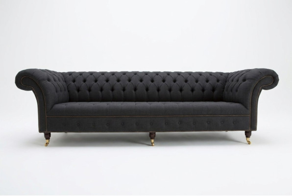 Melna Chesterfield auduma ādas dīvāns ar lielām sēdētspodrām xxl 265cm