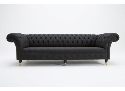 Melna Chesterfield auduma ādas dīvāns ar lielām sēdētspodrām xxl 265cm