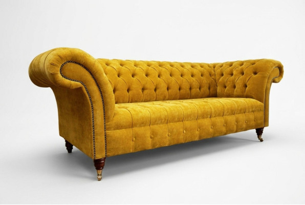 Dizainera dzeltenais Chesterfield 3-vietīgais Lux sofa dasējs