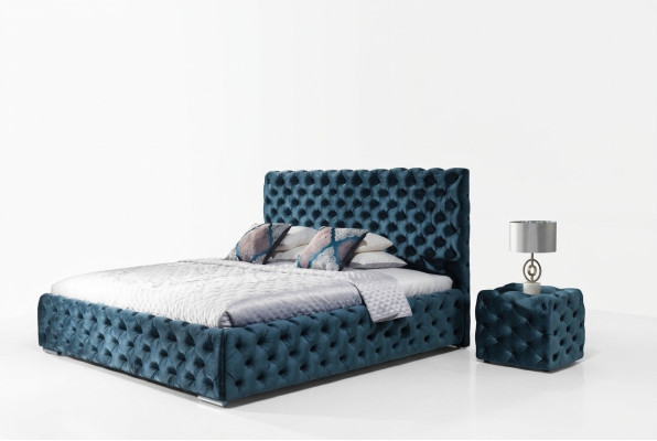Divvietīga gultas istaba Samta gultas Chesterfield gultas bāze Nakts galdiņš 3 gab. komplekts.