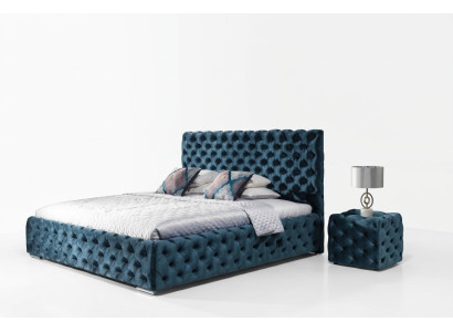 Divvietīga gultas istaba Samta gultas Chesterfield gultas bāze Nakts galdiņš 3 gab. komplekts.