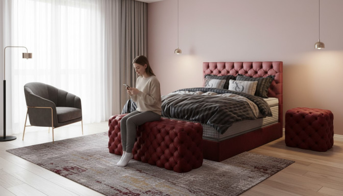 Prestiža gulta Boxspring bed Pamatspalvām guļamistabas gultas dizaina mēbeles, Flīsa matracis Pilnībā