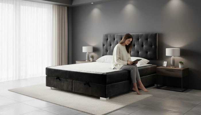 Luksusa divguļamais gulta ar ''Boxspring'' klāju Divguļamais guļamistabas mēbeles audums 140 160 180 x 200 cm