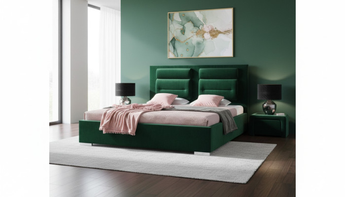 Luksusa divvietīga Boxspring gulta dubultā dizaina auduma viesnīcas zaļā guļamistabas mēbeles.