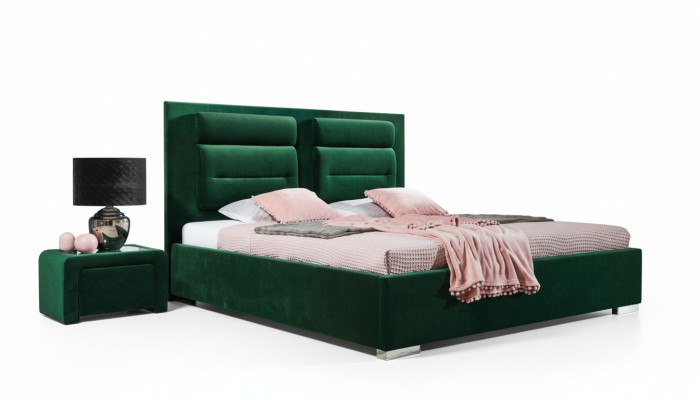 Luksusa divvietīga Boxspring gulta dubultā dizaina auduma viesnīcas zaļā guļamistabas mēbeles.