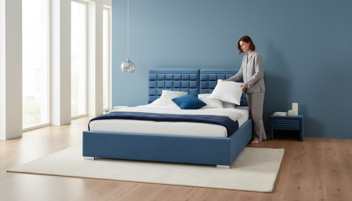 Luksusa Boxspring gultas dizains audums viesnīcas gultas guļamistabas mēbeles divguļamā gulta.
