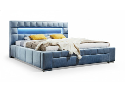 Luksusa Boxspring gulta auduma viesnīcas zilā gultas guļamistabas mēbeles dizains divstāvu.