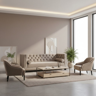 Chesterfield beige krēsla luksusa mēbeļu komplekts tekstila auduma dīvānpiederumu grupa jauna