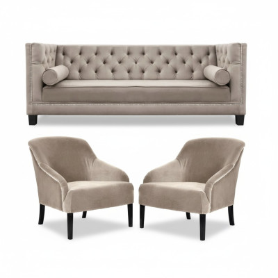 Chesterfield beige krēsla luksusa mēbeļu komplekts tekstila auduma dīvānpiederumu grupa jauna