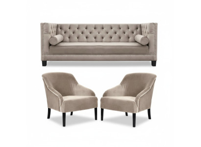 Chesterfield beige krēsla luksusa mēbeļu komplekts tekstila auduma dīvānpiederumu grupa jauna