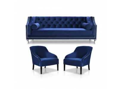 Zils Chesterfield krēsls Zils xxl tekstila auduma dīvāns Mēbeļu komplekts
