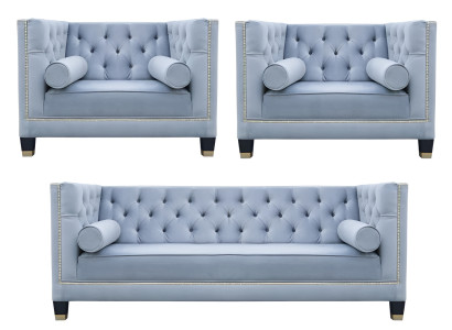 Zils dīvānkopplējums Chesterfield krēsls Radošie mēbeļu tekstila audums Dzīvojamā istaba Jauns