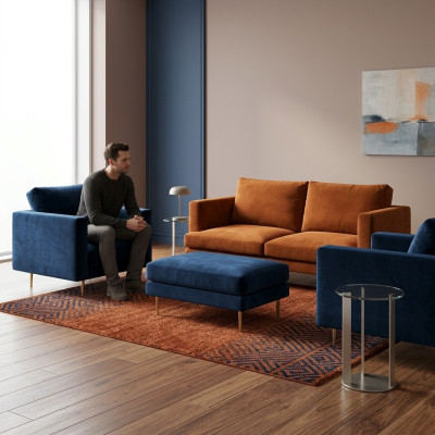 Sofas galds Oranžs Tumši krēsla radoša mēbeļu audu audums dzīvojamā istabā