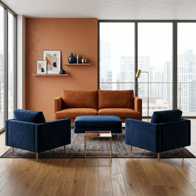 Sofas galds Oranžs Tumši krēsla radoša mēbeļu audu audums dzīvojamā istabā