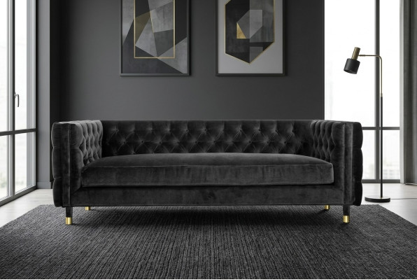 Melns Chesterfield dīvāns Lieliskas luksusa mēbeles 4 vietas Tekstila auduma dīvāns