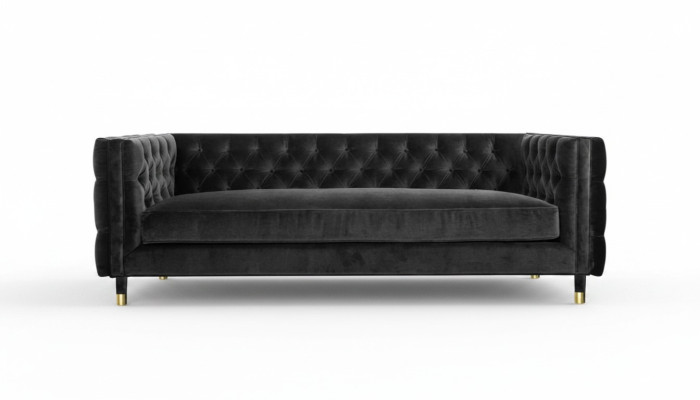 Melns Chesterfield dīvāns Lieliskas luksusa mēbeles 4 vietas Tekstila auduma dīvāns