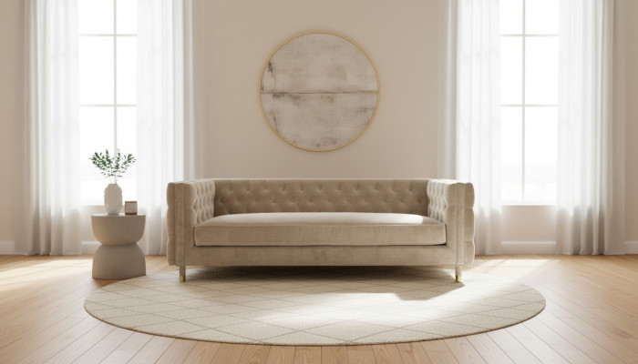 Beži mēbeles 4 vietu Chesterfield dīvāns samts XXL Lielais auduma dīvāns