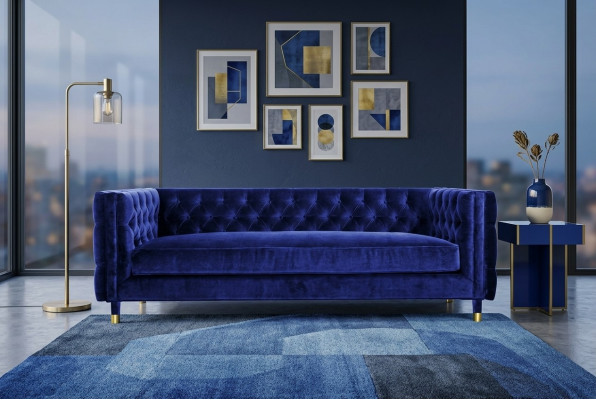 Zils dīvāns Chesterfield Big Designer 4-vietīgs Jauns audums audums.