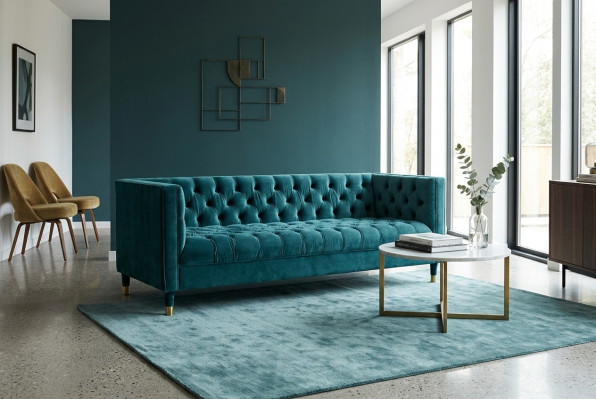 Chesterfield sofa, zilas dīvāni, auduma audums, dīvāns, mēbeles, 4-vietīgs.
