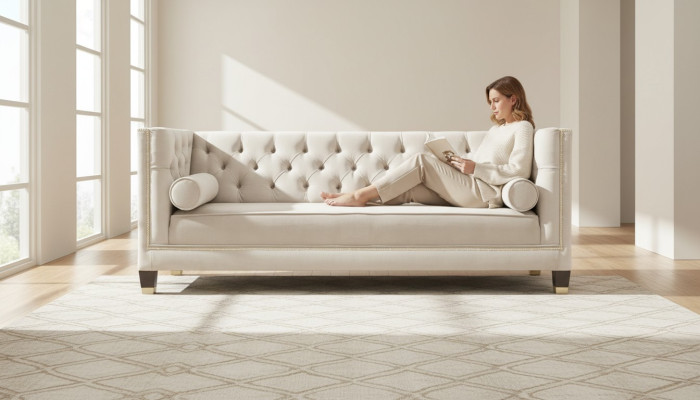 Luksusa beige Chesterfield veļura trīsvietīga mēbeļu komplekts viesnīcai dzīvojamā istaba prakse
