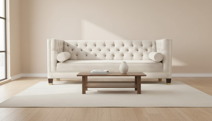 Luksusa beige Chesterfield veļura trīsvietīga mēbeļu komplekts viesnīcai dzīvojamā istaba prakse