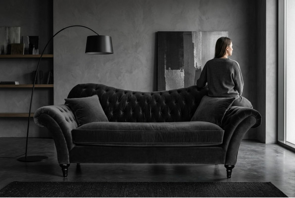 Dīvāns Polster Sofa Sofas Chesterfield Melns Trīsvietīgs Audums Dzīvojamā Istaba Jauns